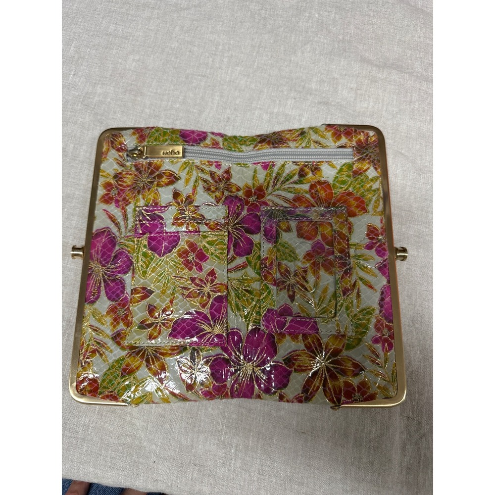 Hobo Lauren Clutch Wallet Floral Embossed Leather Pink Green Gold Kiss Lock NWOT